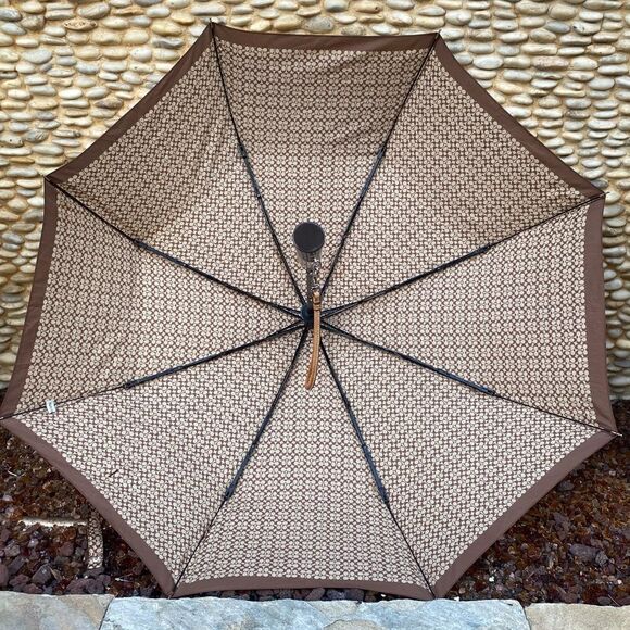 Coach Signature Classic Brown Logo Retractable Umbrella. VGUC. Travel Packable - Picture 3 of 12
